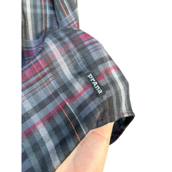 prAna Wool Blend Grey Maroon Plaid Pocket Button Down Flannel Shirt - L - Picture 5 of 10